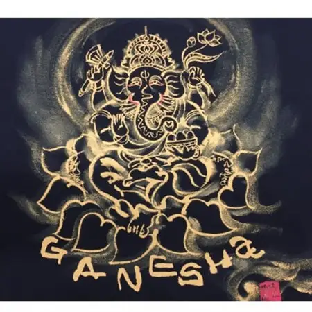 手描きTシャツ 仏画 ガネーシャ 黒 (半袖 XLサイズ)【1615519】