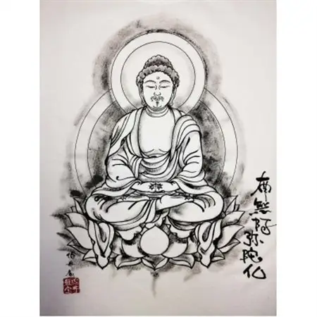 手描きTシャツ 仏画 阿弥陀如来 白 (半袖 Lサイズ)【1615547】