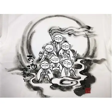 手描きTシャツ 仏画 六地蔵 白 (半袖 XLサイズ)【1615567】