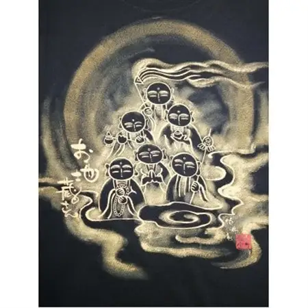 手描きTシャツ 仏画 六地蔵 黒 (半袖 Lサイズ)【1615577】