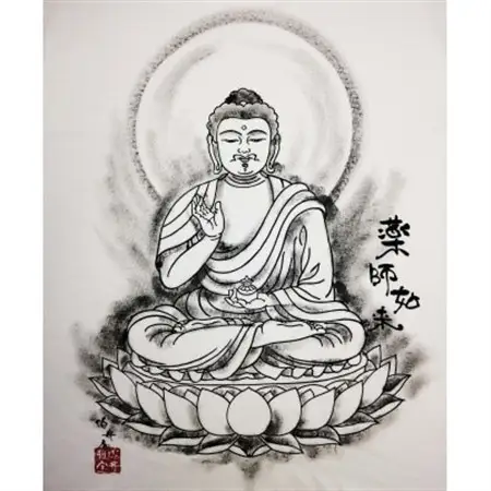 手描きTシャツ 仏画 薬師如来 白 (半袖 XLサイズ)【1615662】