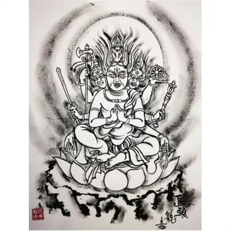 手描きTシャツ 仏画 馬頭観音 白 (半袖 Lサイズ)【1615698】