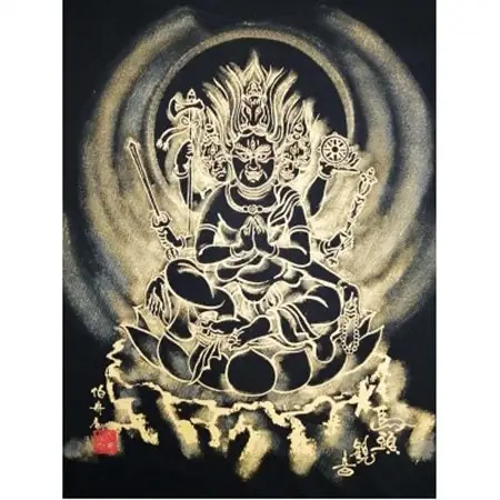 手描きTシャツ 仏画 馬頭観音 黒 (半袖 XLサイズ)【1615712】