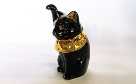 【瀬戸焼】江戸猫 4寸手長 ブラック 本金 右手上げ 13cm 化粧箱入り【スズカ】 / 招き猫 インテリア 雑貨 置き物 開運 / 瀬戸市 [BBDJ007]