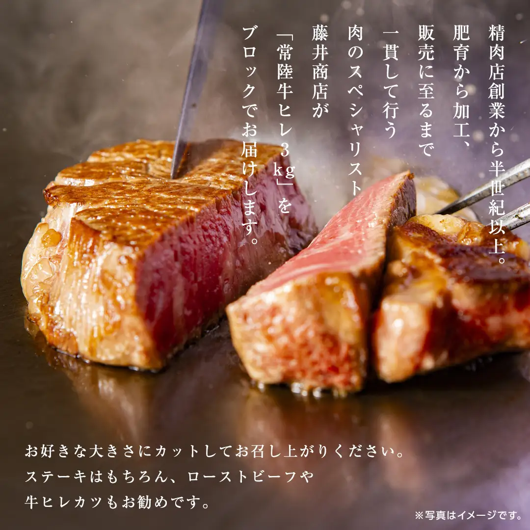 【常陸牛】ヒレブロック 3kg ( 茨城県共通返礼品 ) 茨城県産 牛ヒレ肉 牛肉 ヒレ 牛ヒレ ステーキ ローストビーフ 常陸牛 藤井商店 [CD074sa]