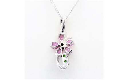 ピンクサファイヤ 桜モチーフ ペンダント 0.70ct Pt900  (13523) ペンダント ネックレス ピンクサファイヤ サファイヤ プラチナ グリーンガーネット ダイヤモンド  山梨県 甲斐市 BR-88