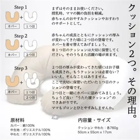 愛(綿)がいっぱい へたりにくい授乳クッション　本体+交換用中材1点付　ブラウン【1131738】