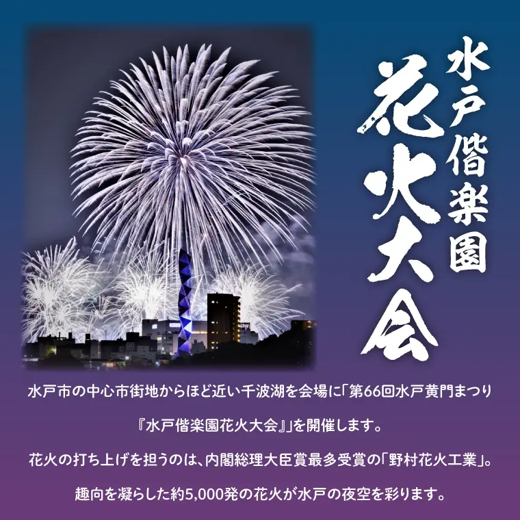 【10組限定】【先行予約】令和8年7月25日（土）水戸偕楽園花火大会　大迫力！千波湖畔で観覧できる水戸駅側イス席（1名席）（JH-9）