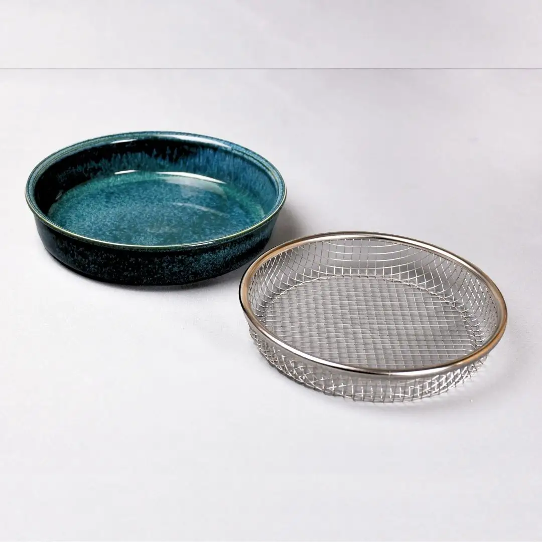 ダイニングバスケット2P 揚げ物皿 クーラーディッシュ 網付き皿 陶器 食器 おしゃれ 油切り キッチン用品 調理用具 ケデップ [kdep]【015S177】
