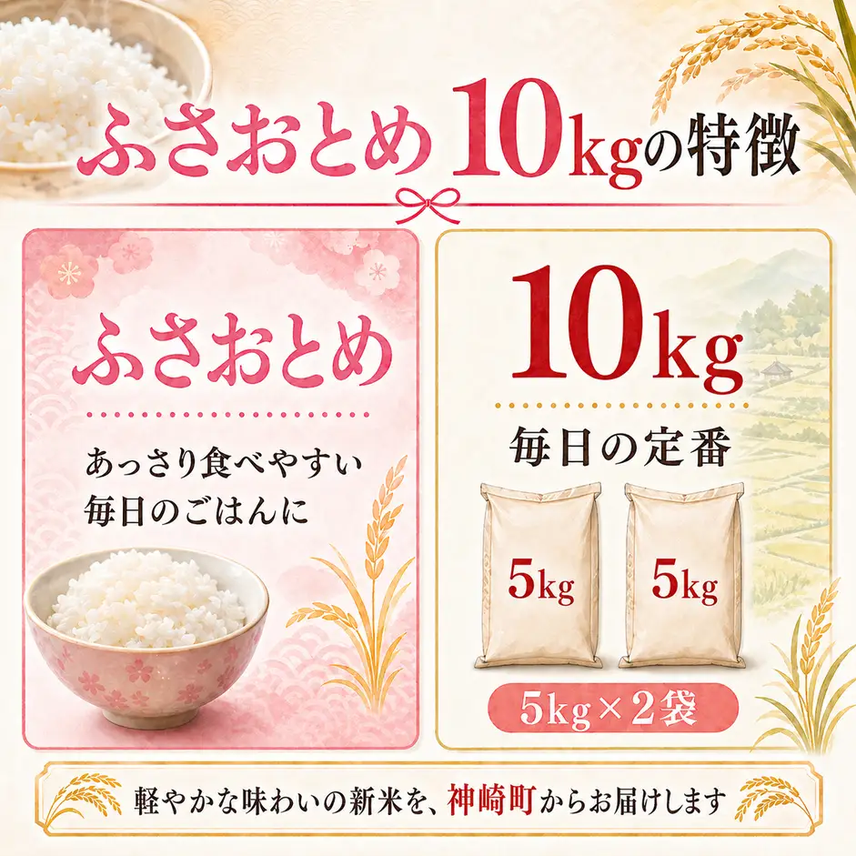 【ふるさと納税】【令和8年産 新米先行予約】米 10kg 千葉県神崎町産 ふさおとめ 白米（5kg×2袋） 早場米 あっさり 食べやすい 家庭用 定番 [025-a021]