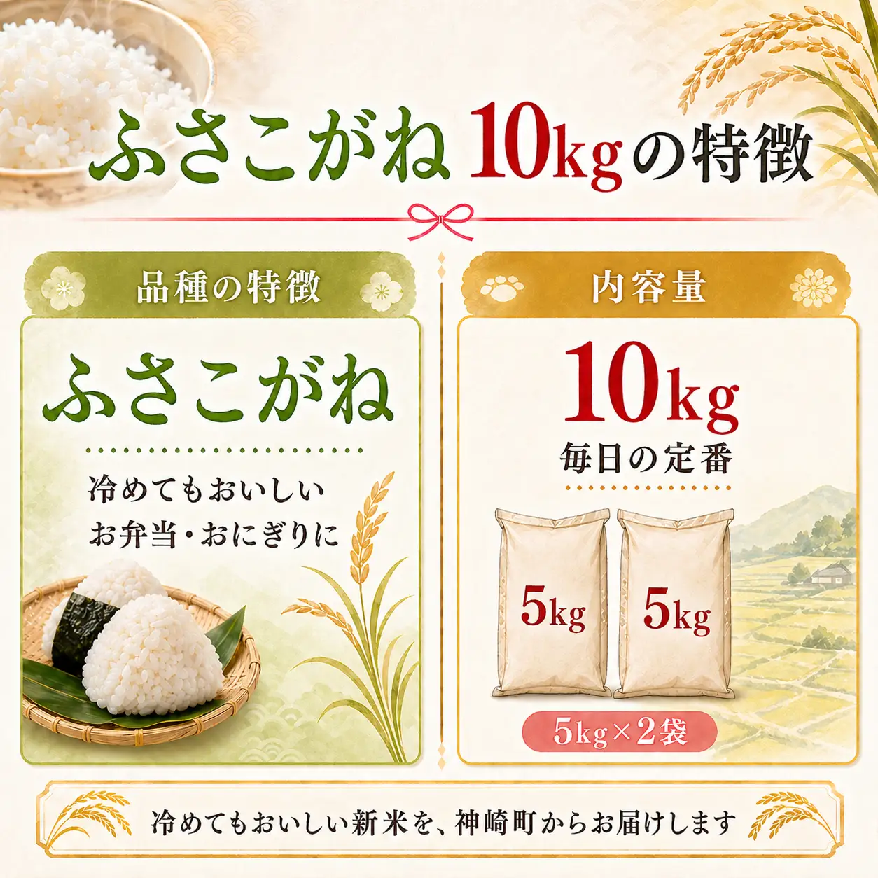 【ふるさと納税】【令和8年産 新米先行予約】米 10kg 千葉県神崎町産 ふさこがね 白米（5kg×2袋） 早場米 冷めてもおいしい お弁当 おにぎり 家庭用 定番 [025-a015]