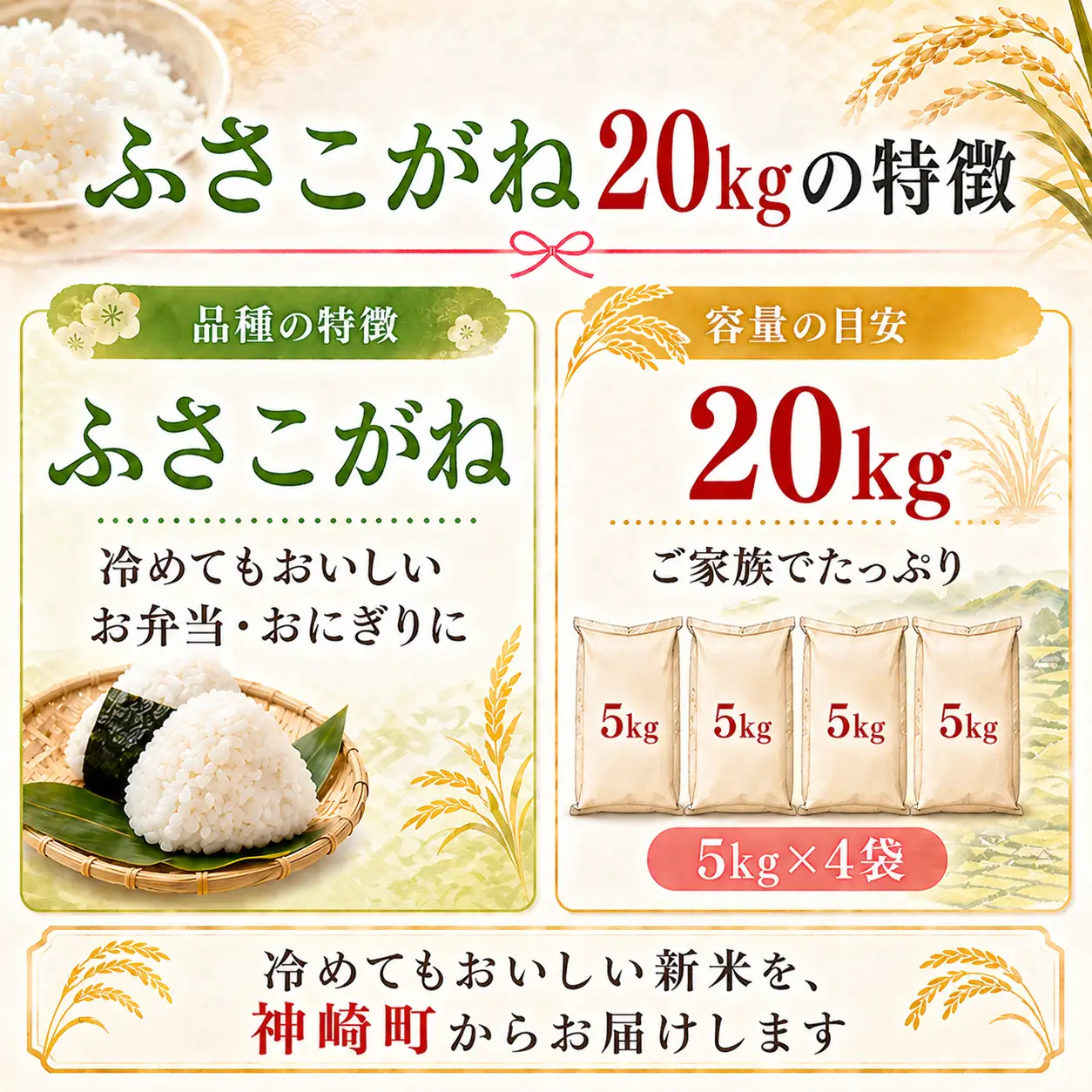 【ふるさと納税】【令和8年産 新米先行予約】米 20kg 千葉県神崎町産 ふさこがね 白米（5kg×4袋） 早場米 冷めてもおいしい お弁当 おにぎり たっぷり 家庭用 [025-a016]