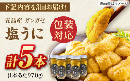 【全3回定期便】ガンガゼ塩うに 70g×5本 / ウニ 雲丹 五島市 / うた丸[PGA006]