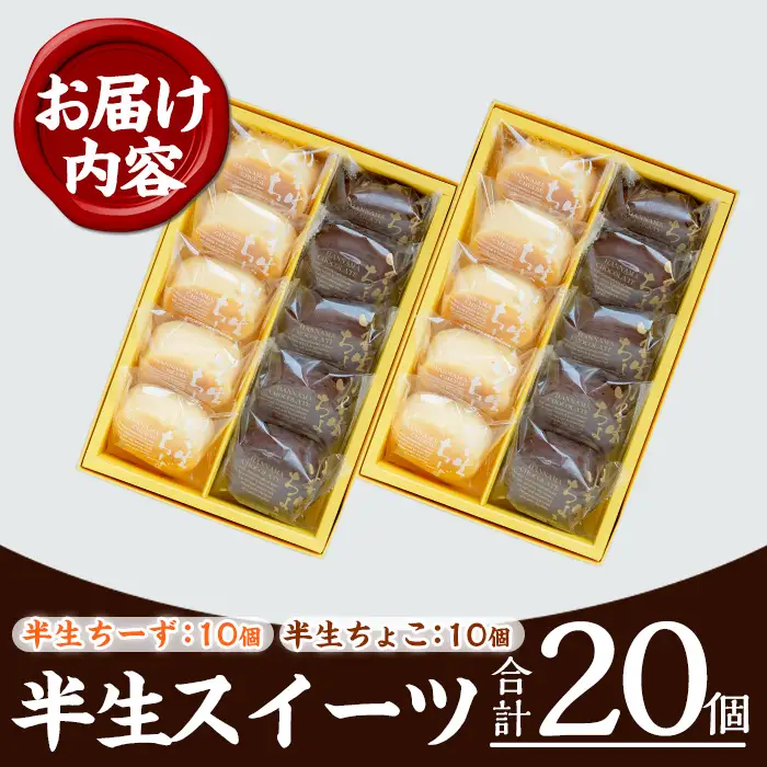 【お中元】 ふわっふわのスフレタイプのプチケーキ！＜半生ちーず 10個＞ と 濃厚で芳醇！ふんわりかるーい♪＜半生ちょこ 10個＞ の詰合せ チーズケーキ チョコケーキ 食べ比べ 冷凍 個包装 スイーツ 【00-014-13-R8OC】