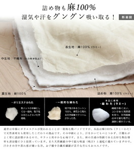 麻ラミー敷きパッド　ベージュ（シングル）_麻ラミー 敷きパッド 1枚 シングル 麻生地 天然素材 吸湿性 放湿性 べたつきにくい 蒸し暑い夜 快適 麻わた 蒸れにくい 心地良い 睡眠 ラミーわた 福岡県 久留米市 送料無料 〔Qc155-01〕