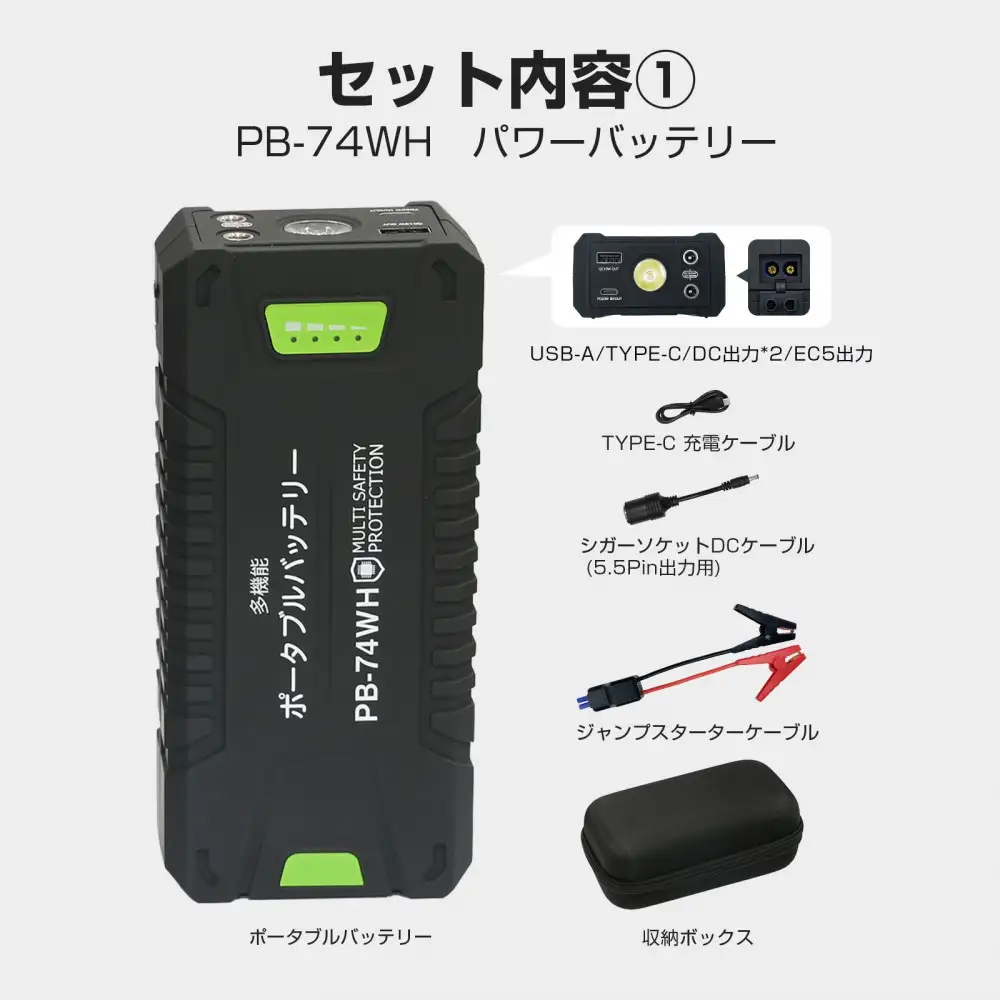 パワフル発電＆蓄電 4点SET 多機能ポータブルバッテリー 折り畳み式ソーラーパネル マグネット付充電式ライト 持ち運び用収納バック CB-B4W74WH05X03W