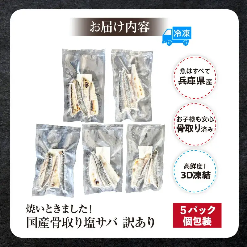 【訳あり】 骨取り 塩サバ 5パック 冷凍 さば 74-30