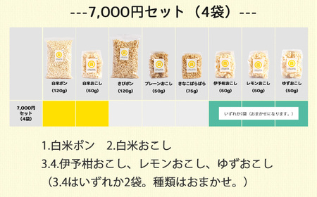 米菓子 自家製ポン菓子 7000円（4袋） セット 愛媛 新居浜の米農家が作る昔なつかしい味 グルテンフリー【百姓屋.藤田】