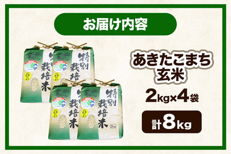【玄米】【令和7年産】名物農家こだわりの特別栽培米 あきたこまち 8kg（2kg×4袋）