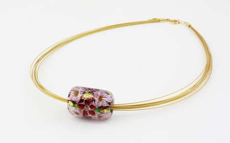 【 南部花とんぼ玉 】 ネックレス （ 赤花×白花 ） ／ とんぼ玉 アクセサリー ネックレス 一つだけ オンリーワン 蜻蛉玉 ガラス細工 工芸品 和装 プレゼント ギフト 贈り物 誕生日 和服 かわいい 可愛い おしゃれ ファッション雑貨 キレイ きれい 綺麗 女性 彼女