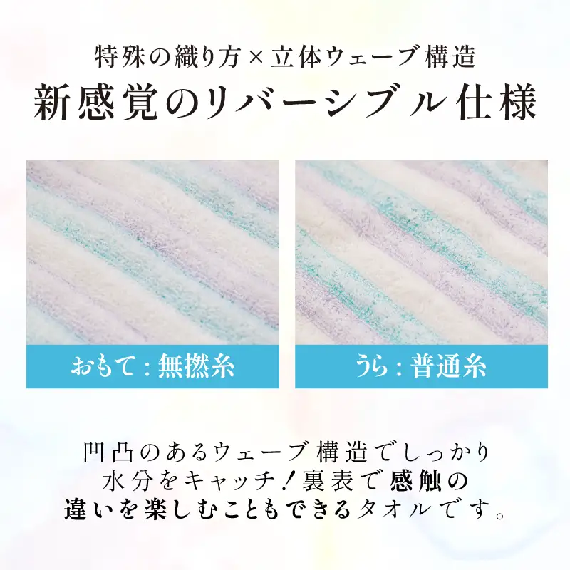 （今治タオル）無撚糸 ウエーブ 大判バスタオル 2枚セット（ブルー・ピンク）