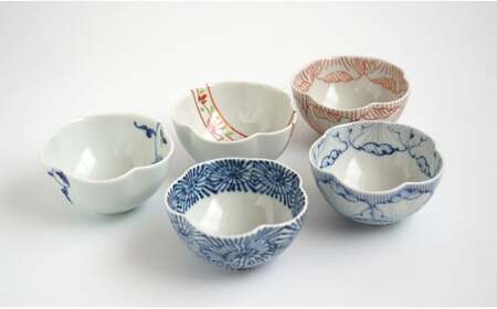 有田焼 花型 絵替わり小付 5個 セット【富永陶磁器】小鉢 小皿 食器セット 和食器 ギフト 染付 赤絵 錦 35000円 3.5万円 A35-601