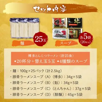 Z86-07 寄附額改定↓↓ 博多とんこつラーメン20杯分と替え玉5玉の計25食分 ラーメン