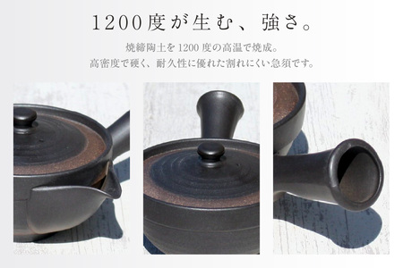 常滑焼 焼締黒化粧 浅平型広口急須 楽捨て構造 セラメッシュ（陶製茶こし） 常滑焼 急須 シンプルデザイン おしゃれ 焼き物 特産品 贈り物 プレゼント とこ販 茶器 和食器 陶器 陶磁器 ティーポット キッチン用品 キッチン雑貨 日本製 食器 紅茶 日本茶 愛知県 常滑市