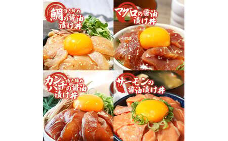 訳あり 海鮮漬け丼 4種×4袋セット 1袋60g 真鯛 タイ サーモン マグロ まぐろ カンパチ 詰め合わせ お茶漬け 醤油 漬け 食べ比べ おつまみ 惣菜 鯛茶漬け【企業組合　宇佐もん工房】 [BQAB041]