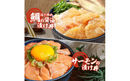 訳あり 海鮮漬け丼 タイ6P・サーモン4Pセット 1袋60g 真鯛 タイ サーモン 詰め合わせ お茶漬け 醤油 漬け 食べ比べ おつまみ 惣菜 鯛茶漬け 魚介類 海鮮 新鮮【企業組合　宇佐もん工房】 [BQAB037]