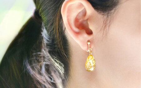 しずくイヤリング「オレンジ」レース柄 BKCN002