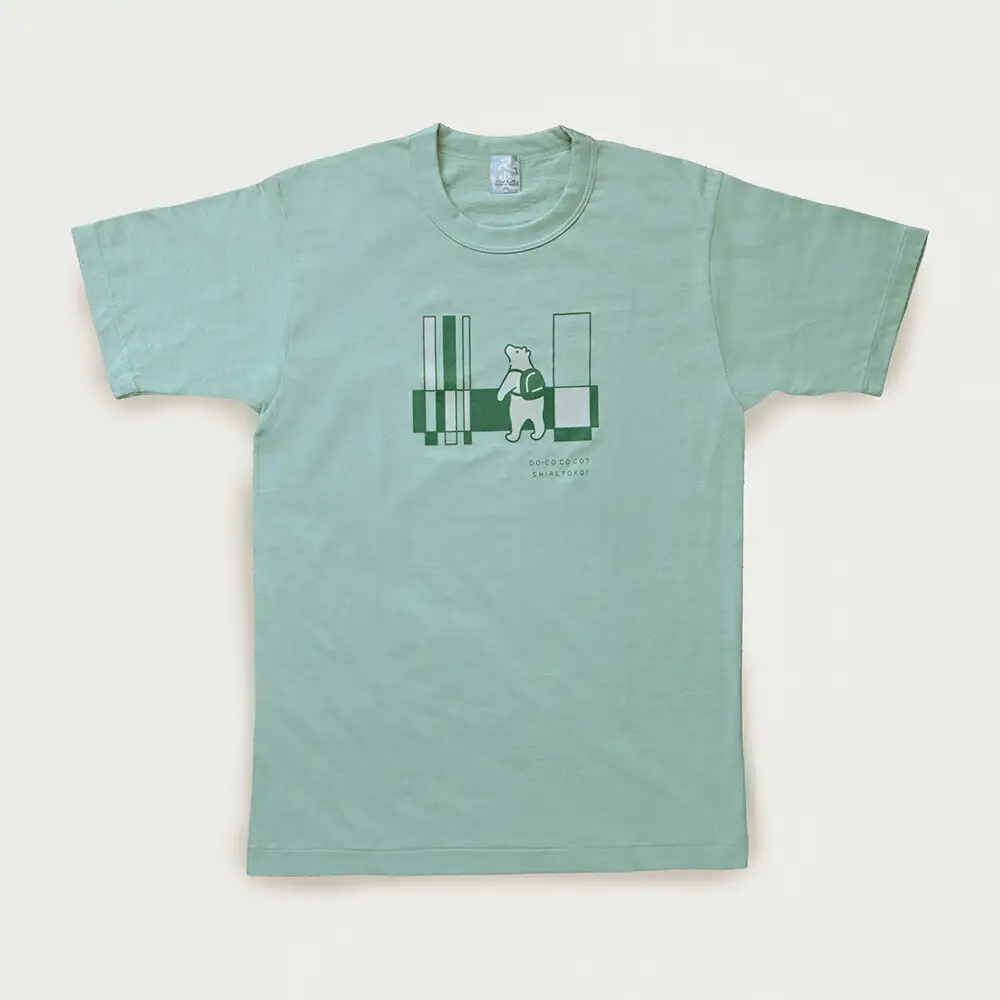 「知床トコさん」×久米繊維　コットンTシャツ　四角デザイン柄　グリーン　Lサイズ　半袖