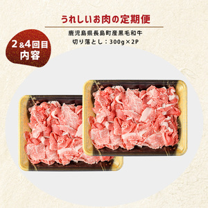 ＜定期便・毎月発送全4回＞ うれしいお肉の定期便 鹿児島県産 豚肉 切り落とし (計4kg・500g×8P) 黒毛和牛 切り落とし (計600g・300g×2P) 【コワダヤ】【宮路ファーム】nagashima-1614R8