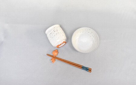 萩焼 福の器揃い「残雪」(ご飯茶碗・湯呑・箸置きセット)