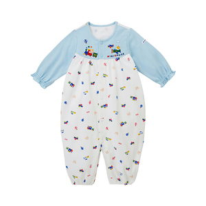 ミキハウス 天竺プリント ツーウェイオール（ブルー） ベビー服 ベビー ベビー用品 赤ちゃん 新生児 吸水性 ツーウェイオール