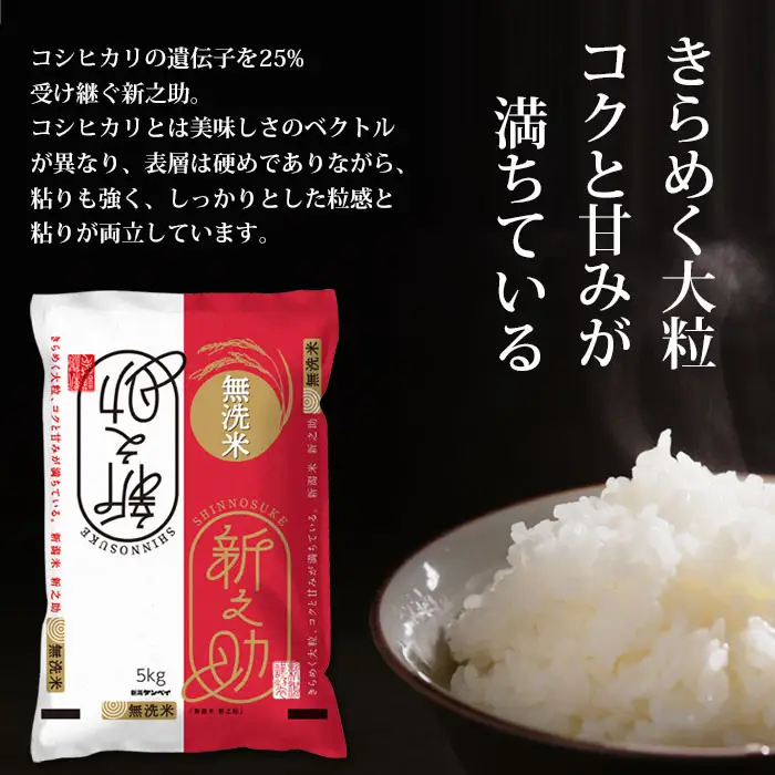 【無洗米】新潟県産 新之助 5kg 令和7年産 精米 大粒で甘く冷めても美味しいお米