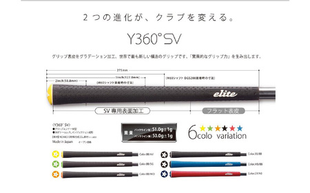 Y360SV バックライン無ブラック/イエロー ゴルフ グリップ 5本セット - グリップ表皮をグラデーション加工、世界で最も新しい構造のグリップ