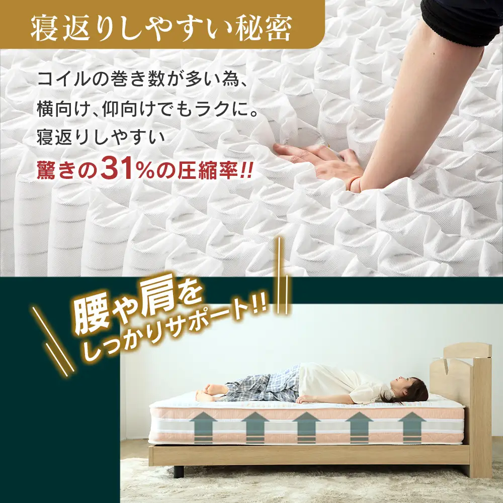 マットレス シングル 咲夜レアル 源ベッド ポケットコイル 6.7インチ 選べる3種の寝心地 圧縮梱包 両面仕様_CH041_Rsg