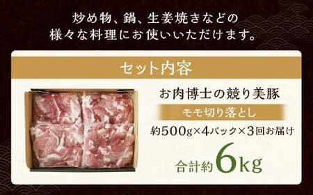 【全3回定期便】長崎県産「競り美豚」 モモ 切り落とし 2kg (500g×4) ／ 競美豚 競り美豚 肉 国産 豚肉 もも もも肉 肉のマルシン 長崎県 長崎市