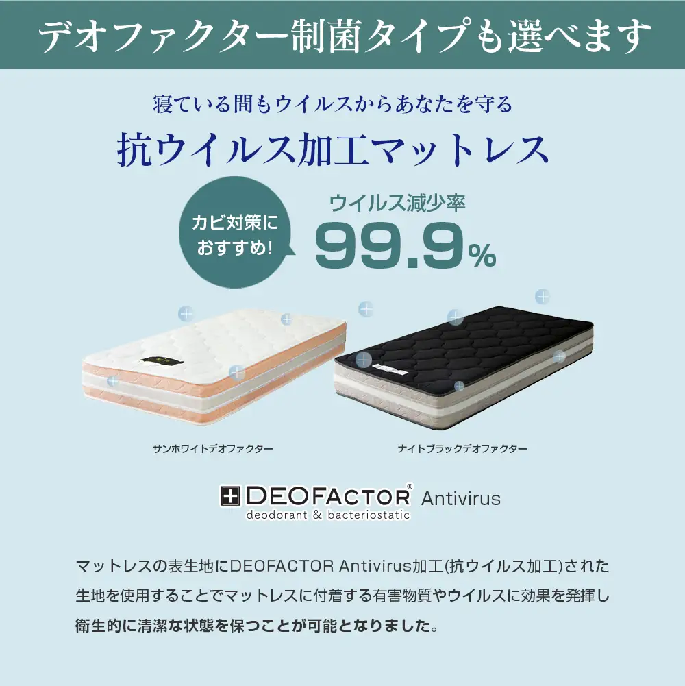 マットレス ダブル 咲夜レアル 抗ウイルス加工 衛生タイプ 源ベッド ポケットコイル 6.7インチ 選べる3種の寝心地 デオファクター deofactor 圧縮梱包 制菌加工 抗かび加工 両面仕様_CH041_RDdb