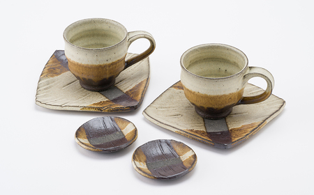 AM2　コーヒーカップ&ソーサーと豆皿のセット【 カップ ソーサー まめ皿 皿 手作り 】