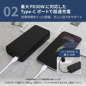 Owltech 20000mAh 最大PD30W対応 USB Type-C入出力／USB Type-A出力 モバイルバッテリー OWL-LPB20016-BK