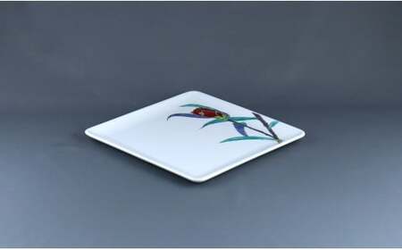 有田焼 角平皿 22cm〈侘助文〉赤【赤絵白磁硯処 雪月花】食器 器 うつわ 手描き 伝統工芸 ギフト 贈り物 80000円 8万円 A80-52
