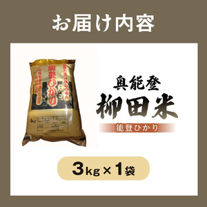 【復興支援】【令和7年度産】奥能登柳田米 能登ひかり3kg