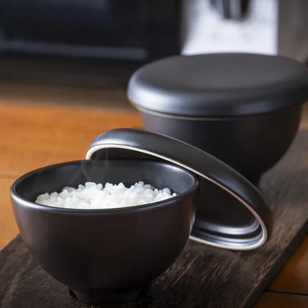 【萬古焼(ばんこやき)】Handmadeアート土鍋 弥生陶園　職人が一つ一つ丁寧に成形し焼き上げる、こだわりのおひつ　土鍋の国内生産80％のシェアを誇る伝統の萬古焼　TS-432P　1ぜんおひつ２個セット（黒釉）レンジで簡単 炊きたての味がよみがえる一膳用おひつ【萬古焼、ばんこやき、鍋、ごはん鍋、おひつ、耐久性、人気、おすすめ、ごはん、おいしい、使いやすい、耐熱調理、米、旨み、うまみ、電子レンジ】