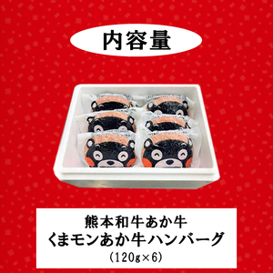【三協畜産】熊本和牛 あか牛100% 牛肉 くまモン ハンバーグ 120g 6個 計720g あか牛 熊本県産 肥育 加工品 阿蘇 熊本 褐毛和種 褐牛 和牛 惣菜 おかず ご飯のお供 熊本名物 ご家庭用 ギフト 贈答用