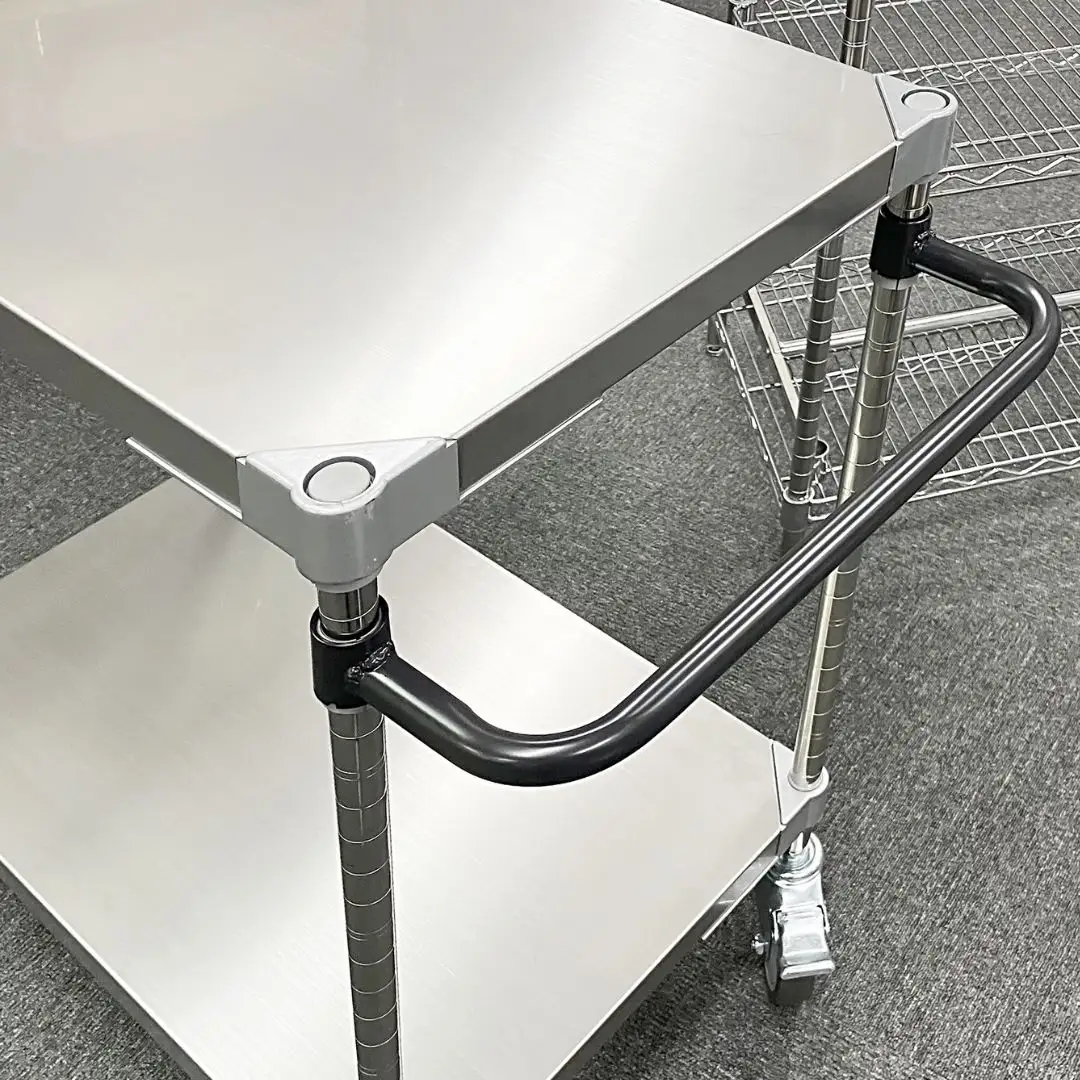取っ手・キャスター付きステンレスワゴン2段H70 60×76 ホワイト PROFACE プロフェイス 冷蔵 冷凍 クリーン 組立式 燕三条製 【284S004】