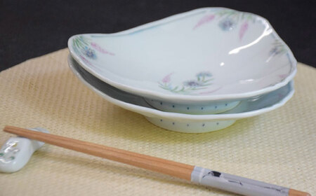 【波佐見焼】野鶏頭三角皿 2枚セット【藍水】[GB61]