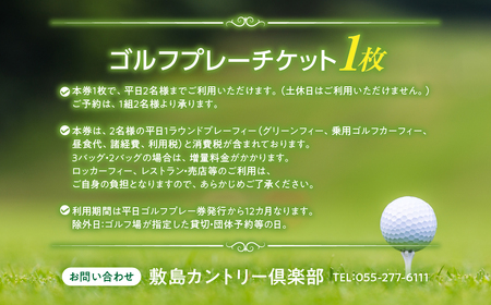 敷島カントリー倶楽部　平日ペアゴルフプレー券 山梨 ゴルフ