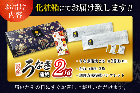 ＜丑の日＞国産うなぎ蒲焼 2尾 計360g以上【B555-USHI】